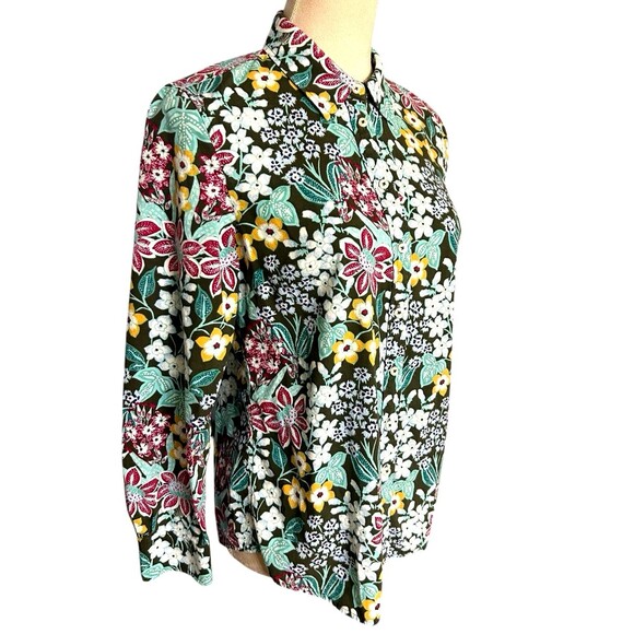 Talbots Womens Floral Mirrored Garden Cotton Button Front Long Sleeves  S - Picture 4 of 10